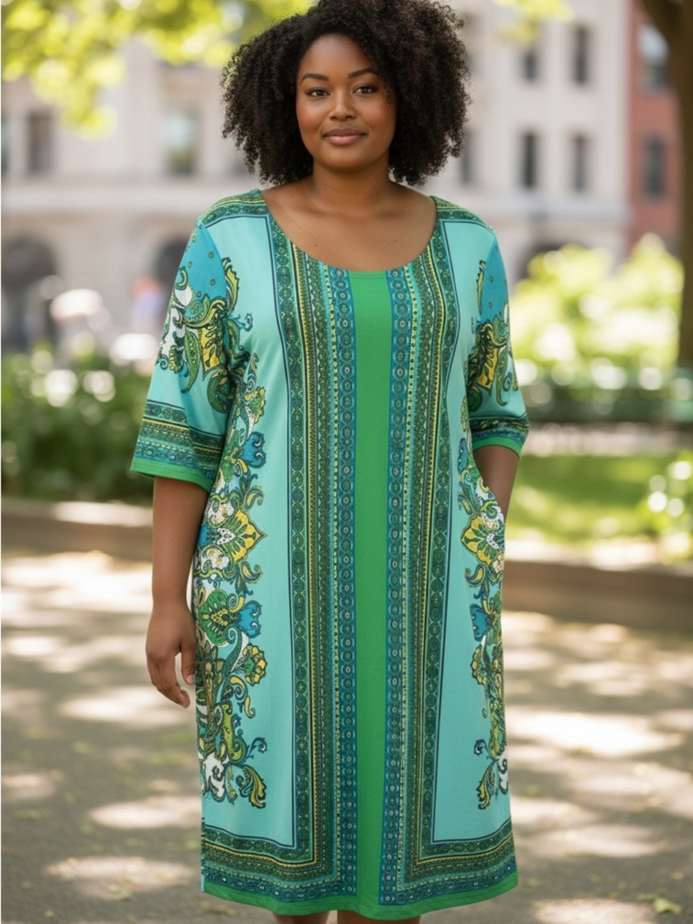 Green & Aqua Boho Print Sunny Leigh Shift Dress